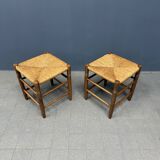 Set of Dutch beechwood stools with rush seat