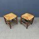 Set of Dutch beechwood stools with rush seat