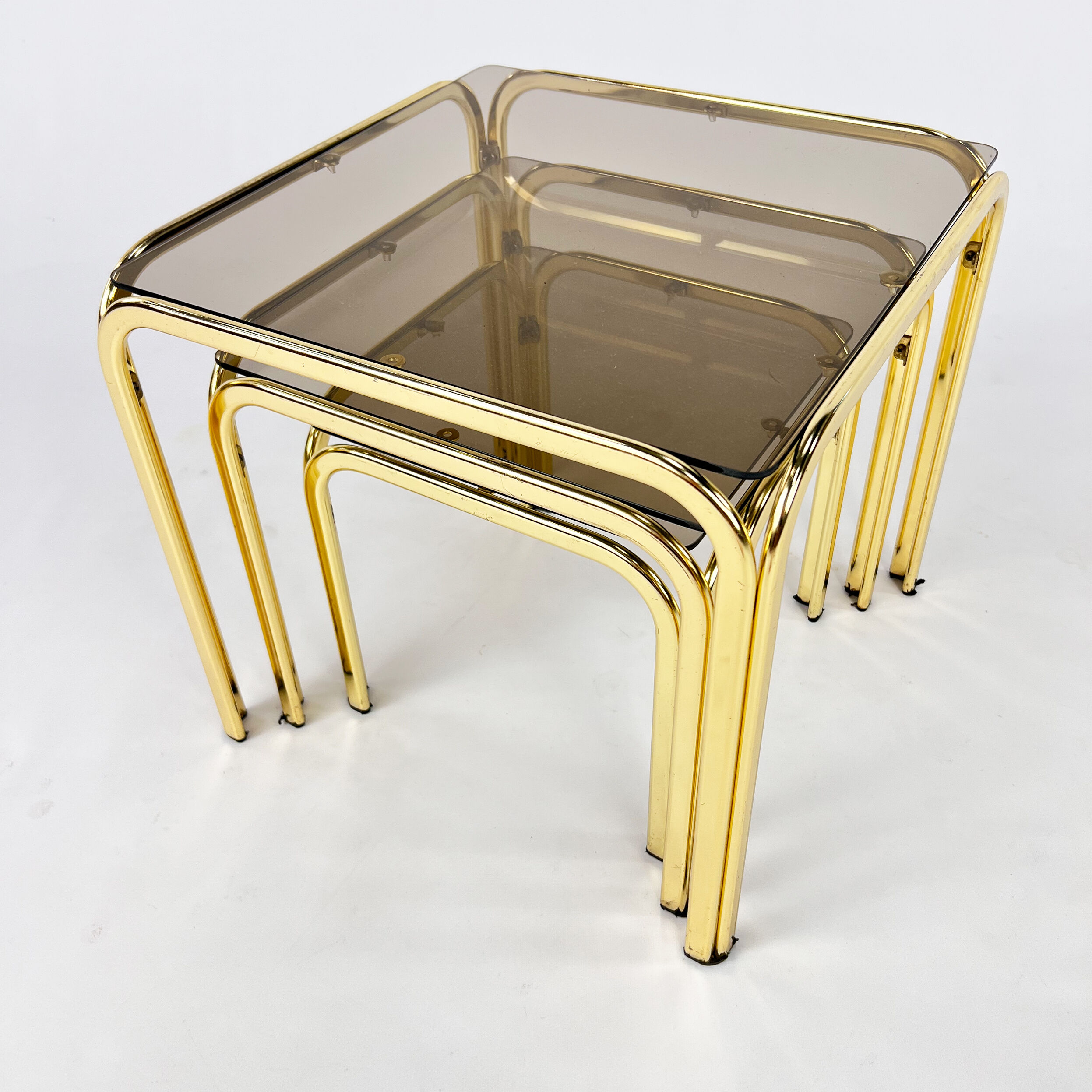 Brass and Smoked glass Nesting Tables, 1970s