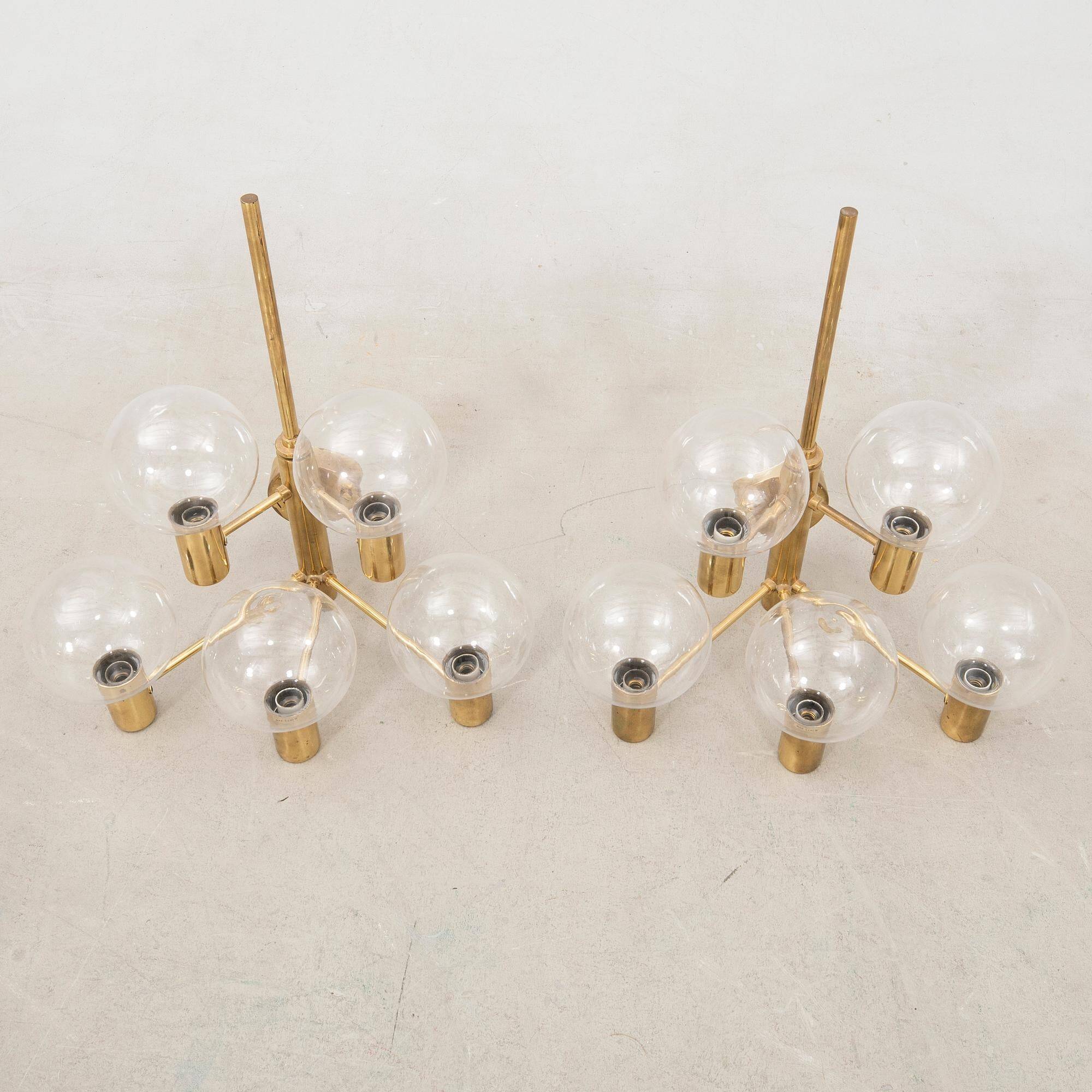 Hans-Agne Jakobsson Clear Glass and Brass Wall Lights, a pair, Sweden 1960