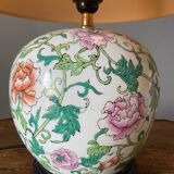 Lamp china mid XXe floral decoration on wood support