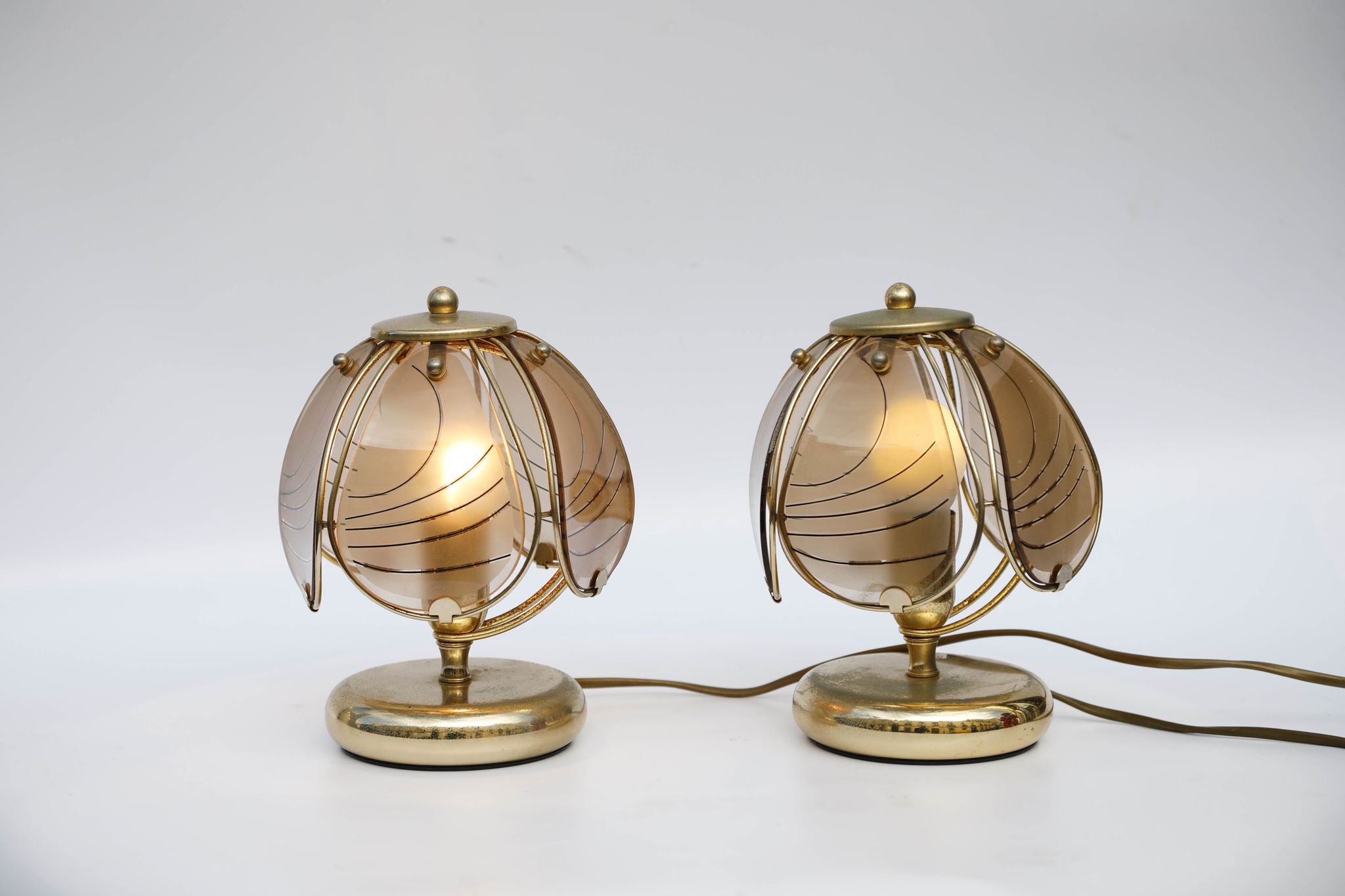 Pair of mushroom lamps smoked glass Years 40