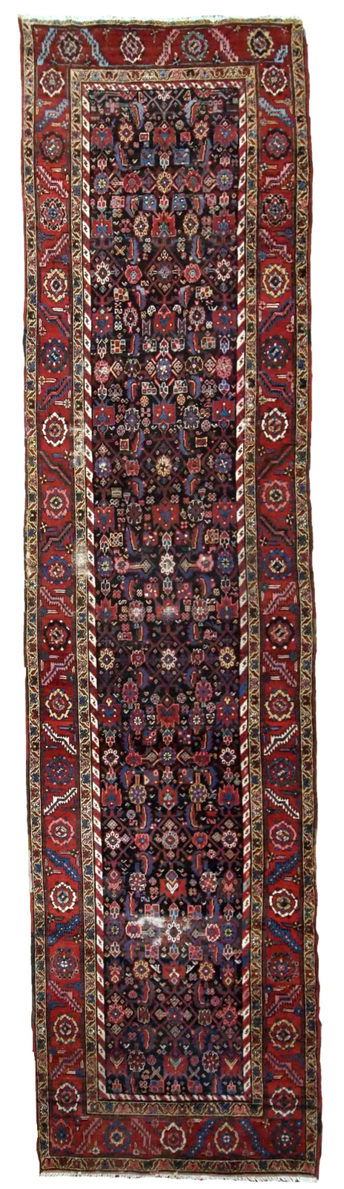 Handmade antique Persian Bakshaish runner 97cm x 375cm 1880s