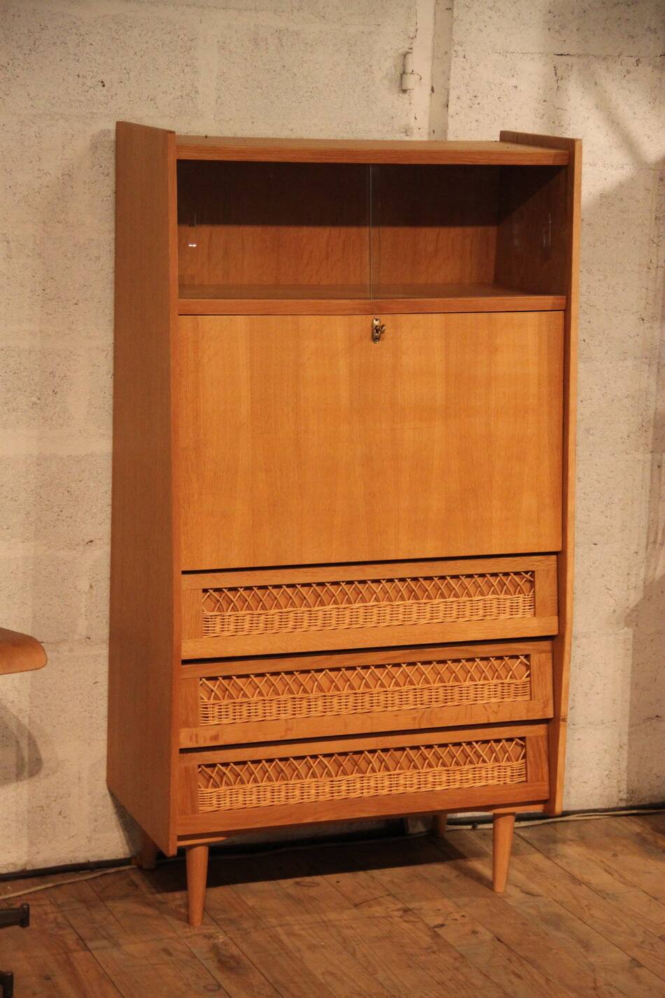 Vintage wicker rattan secretary desk