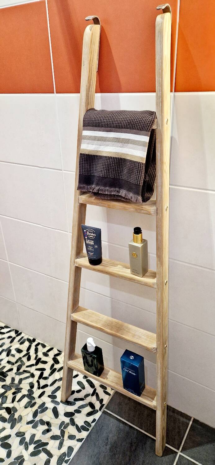 Vintage pine towel rack shelf ladder
