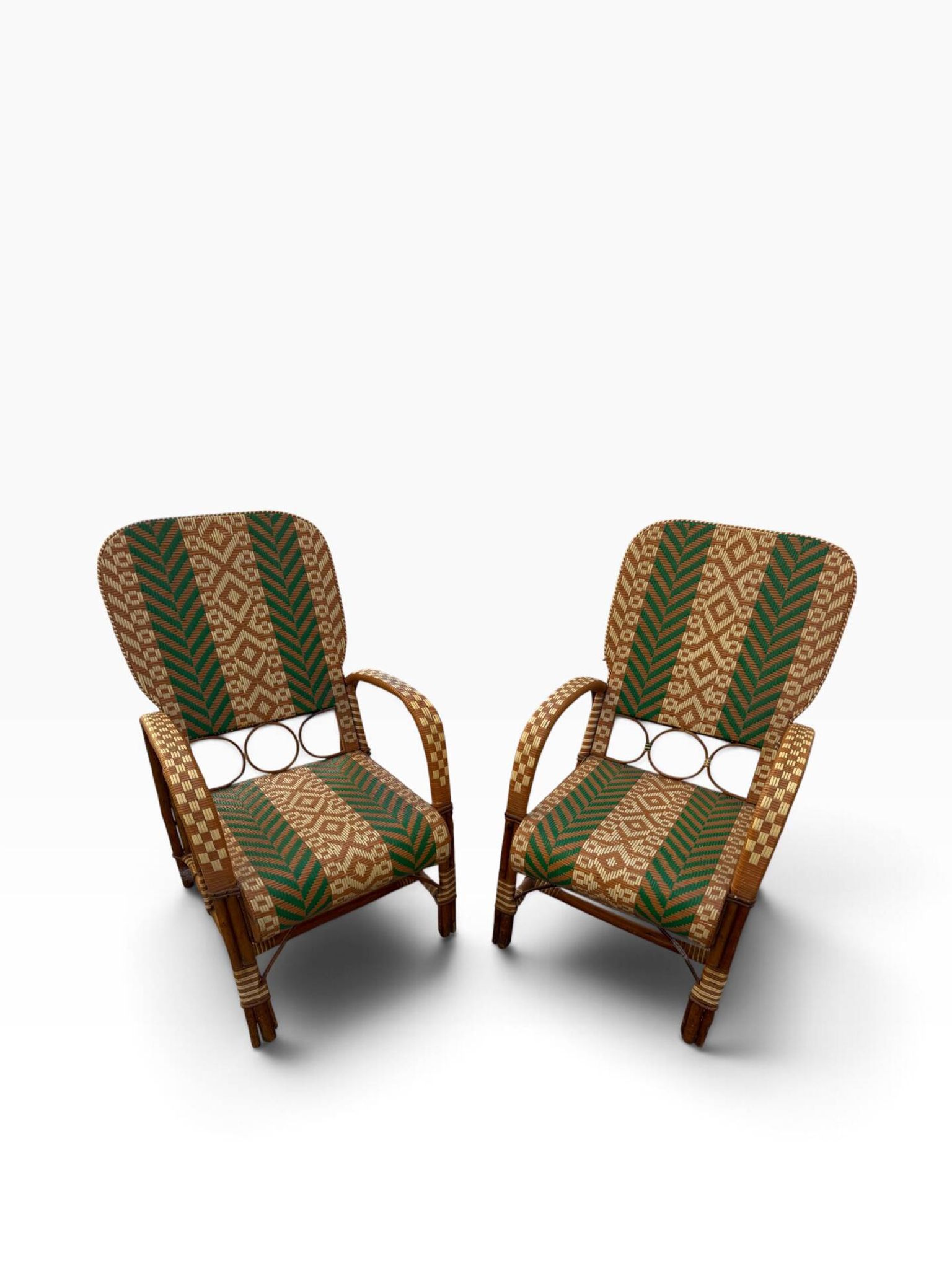 Fauteuils en rotin éclissé style Audoux Minet des années 50 F