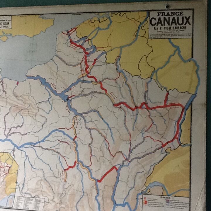 Carte géographique vintage France canaux recto verso