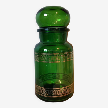 Vintage Belgium gilding green glass jar pot