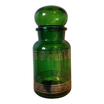 Pot bocal en verre vert vintage Belgium dorure