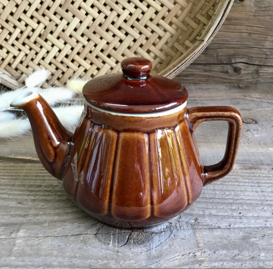 Vintage brown ceramic teapot
