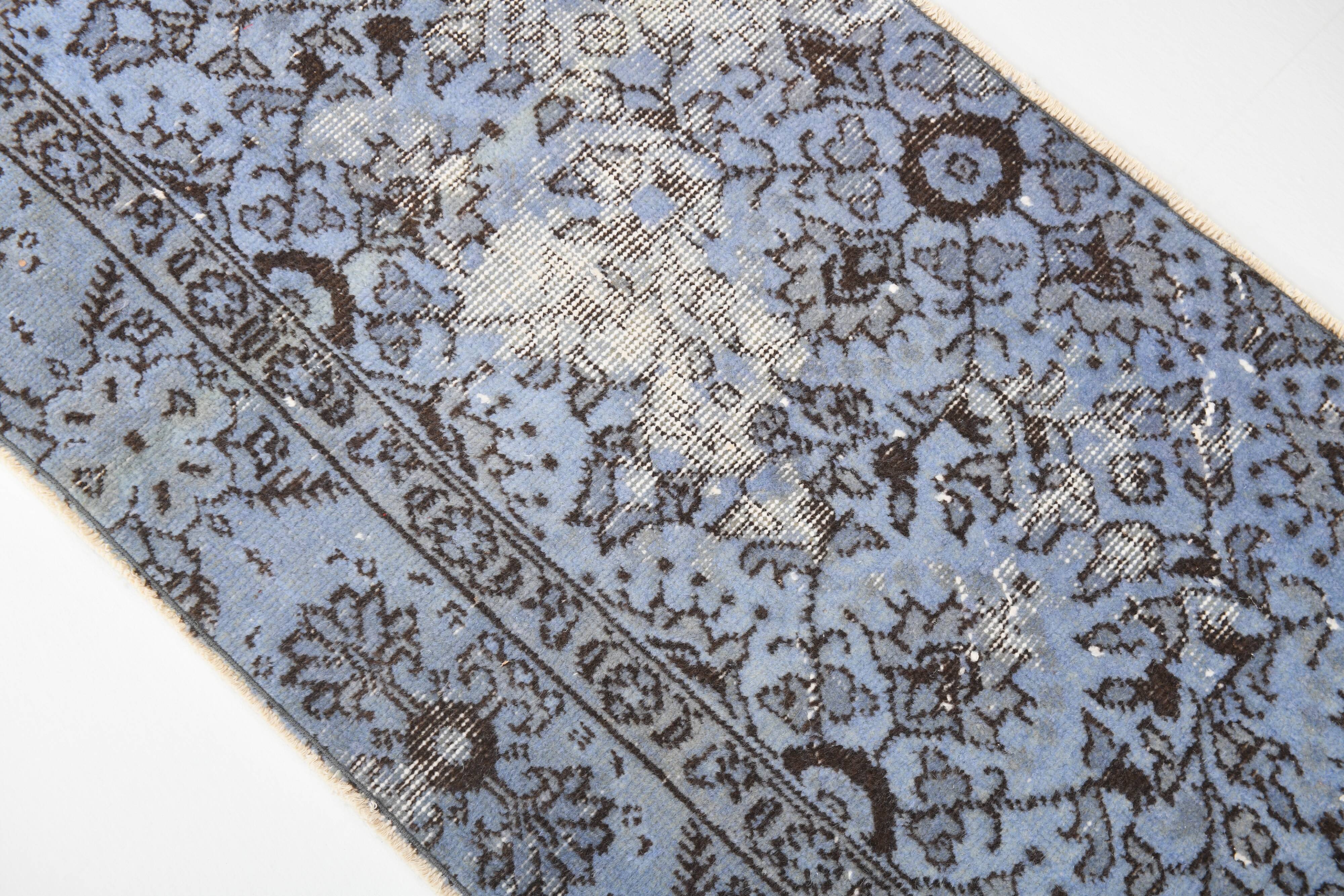 Turkish All-Over Floral Light Blue Vintage Runner Rug, 61x207Cm