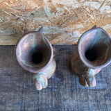 Pair of Beige Ceramic Soliflore Vases Vintage France #D889