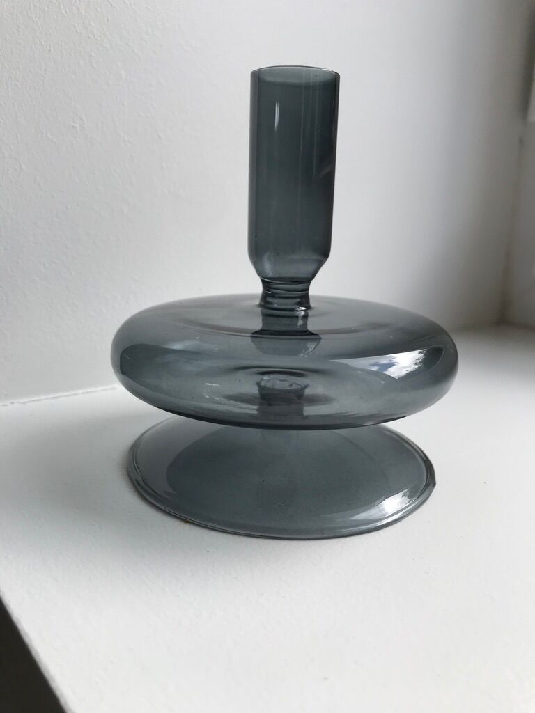 Diabolo design candle holder in vintage smoked glass