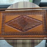 Antique carved wooden tray with openwork handles and edges