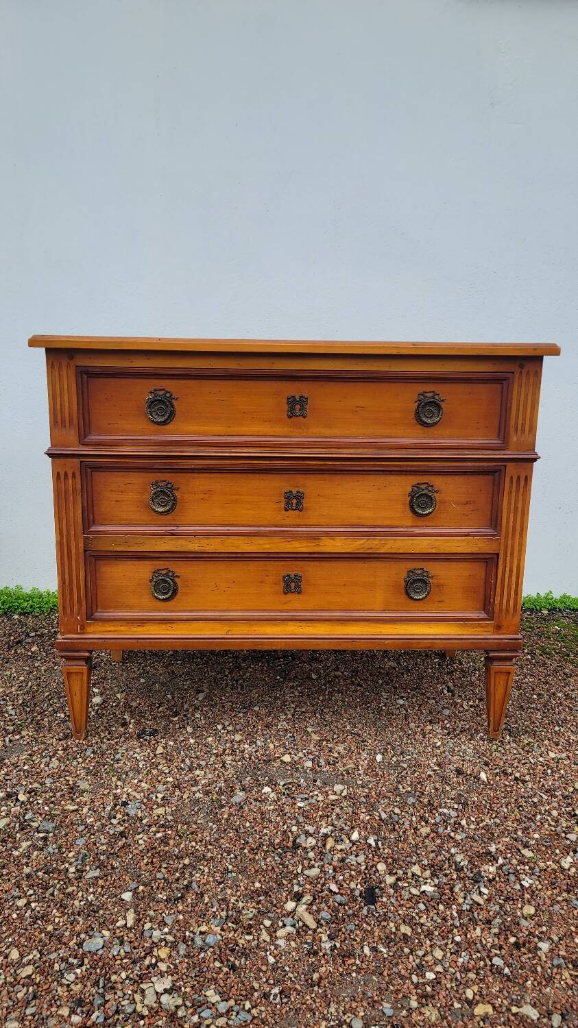 Louis xvi style chest of drawers in cherry wood 3 drawers