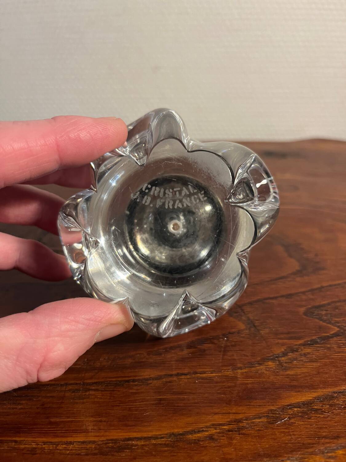 Pair of JB France crystal candlesticks