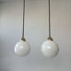 Pair of old vintage round opaline pendants