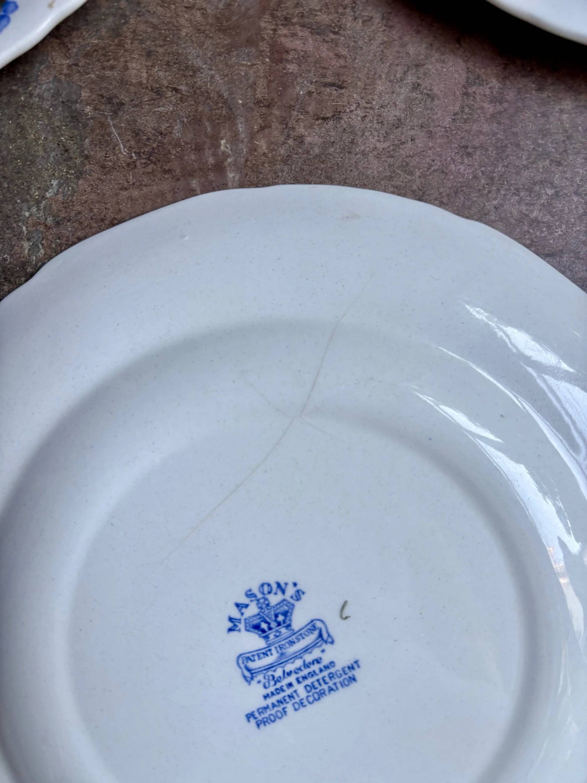 6 flat plates by Mason's in polychrome ironstone, "Belvedere" service - early 20th century