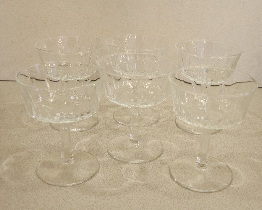 6 old glass champagne glasses