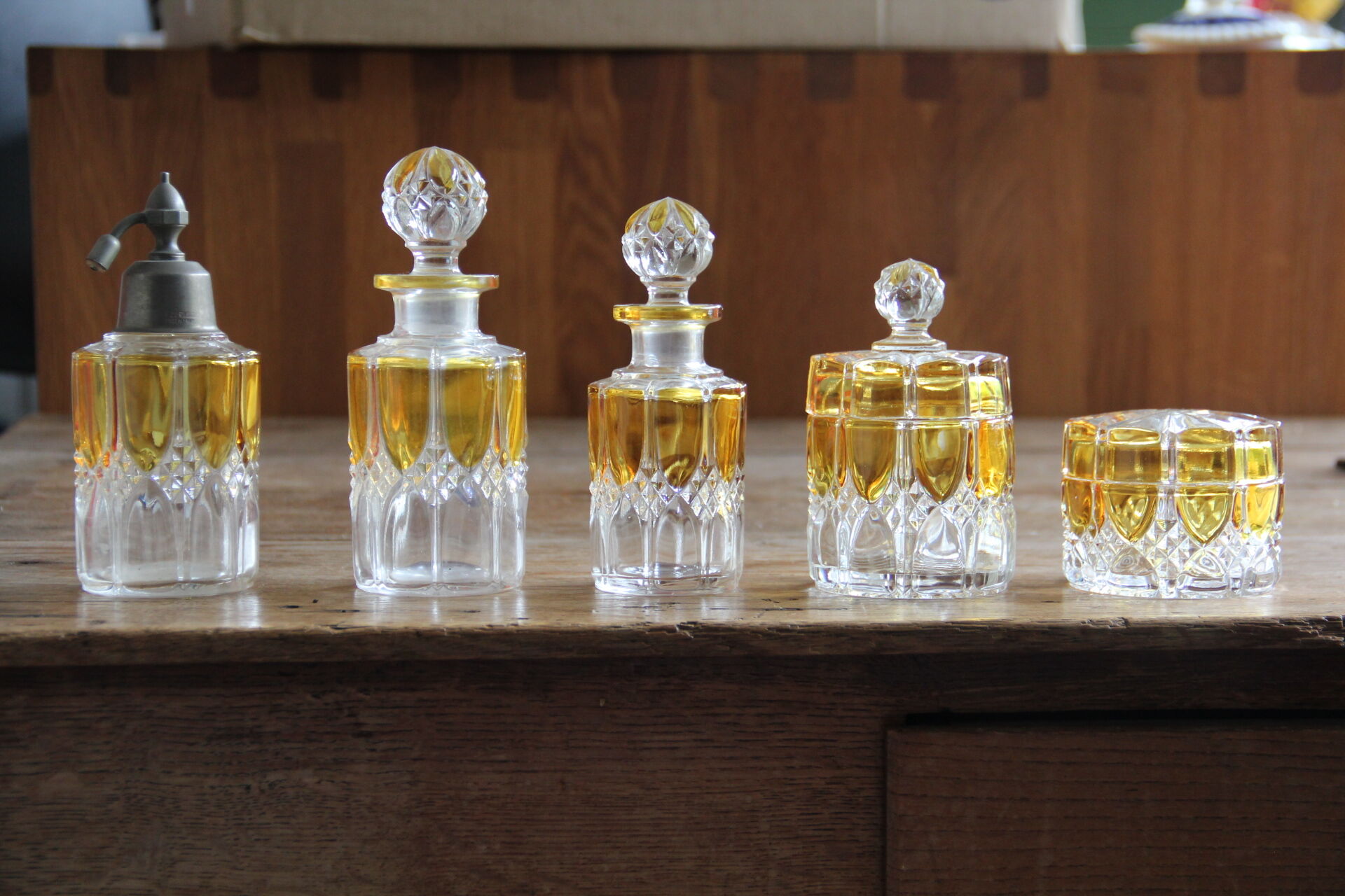 Set of crystal art deco toilet bottles