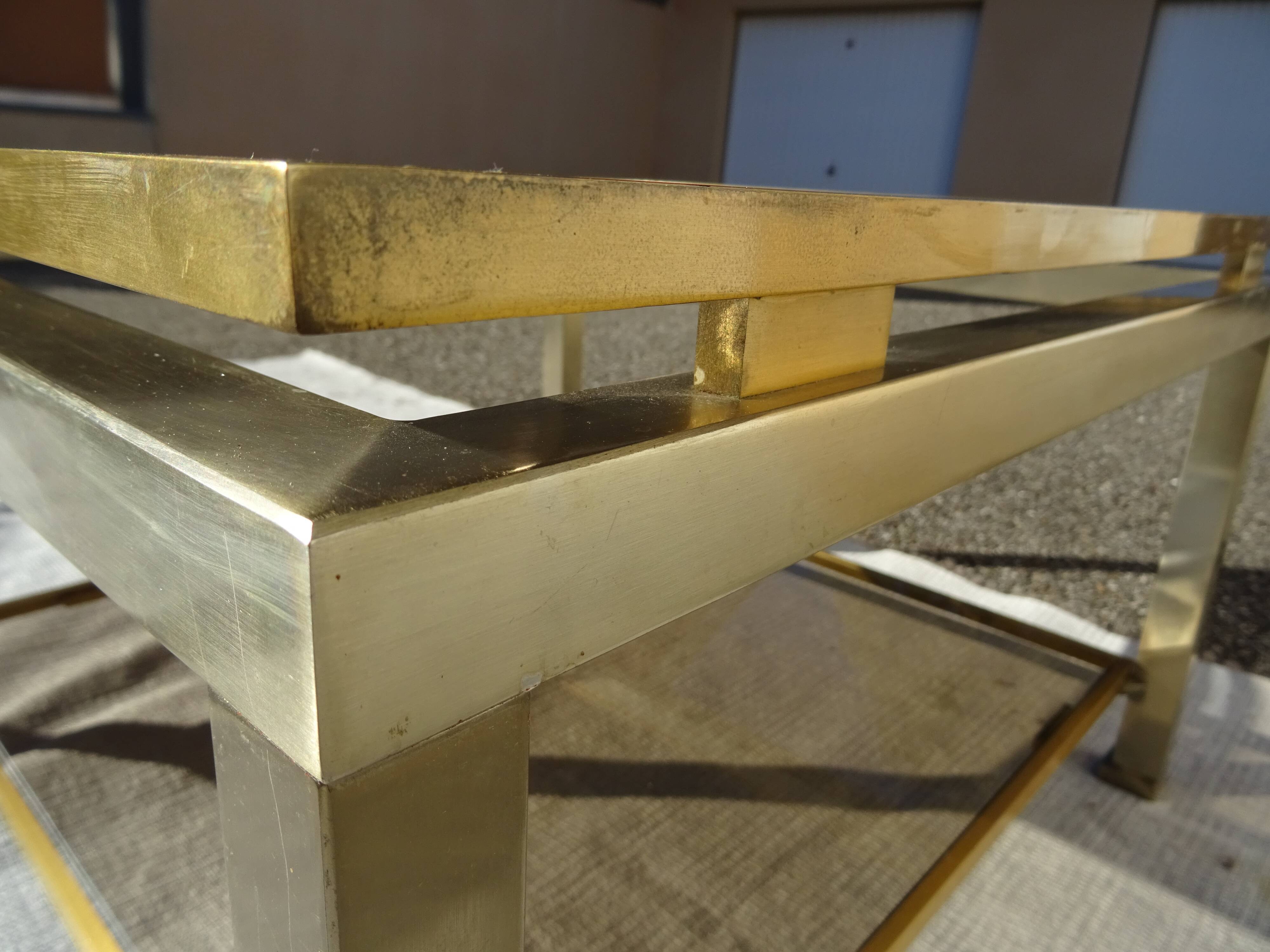 Table bout de canapé acier bicolore Guy Lefèvre Maison Jansen an 70