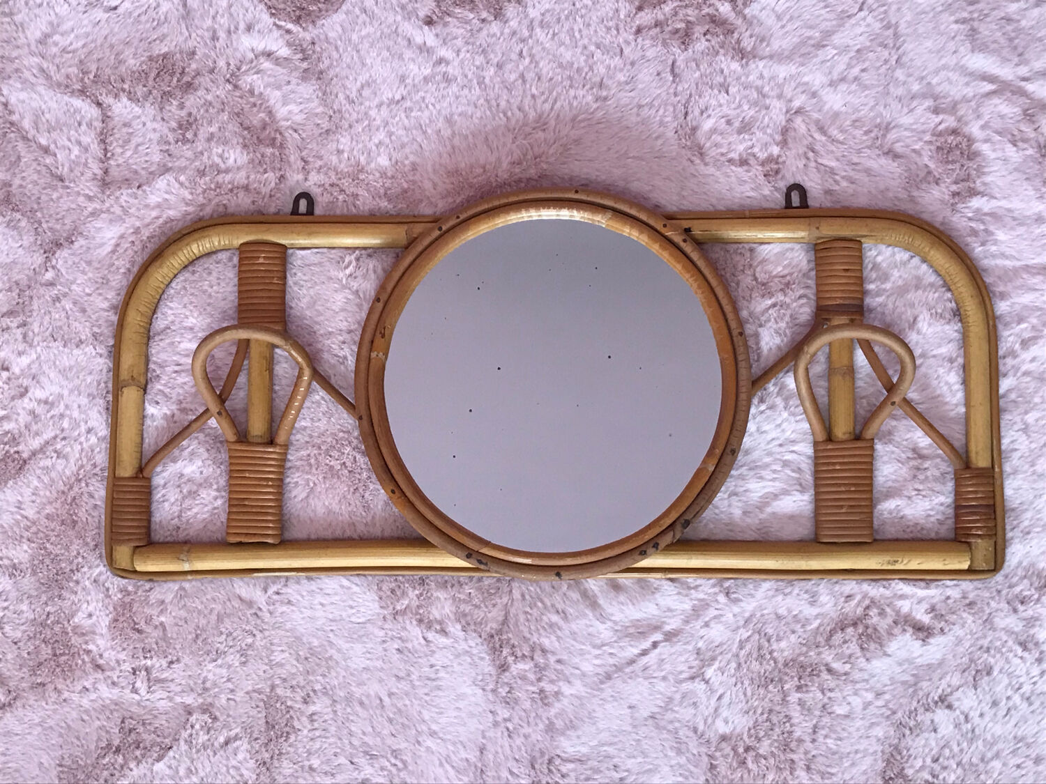 Rattan coat rack and vintage mirror