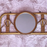 Rattan coat rack and vintage mirror