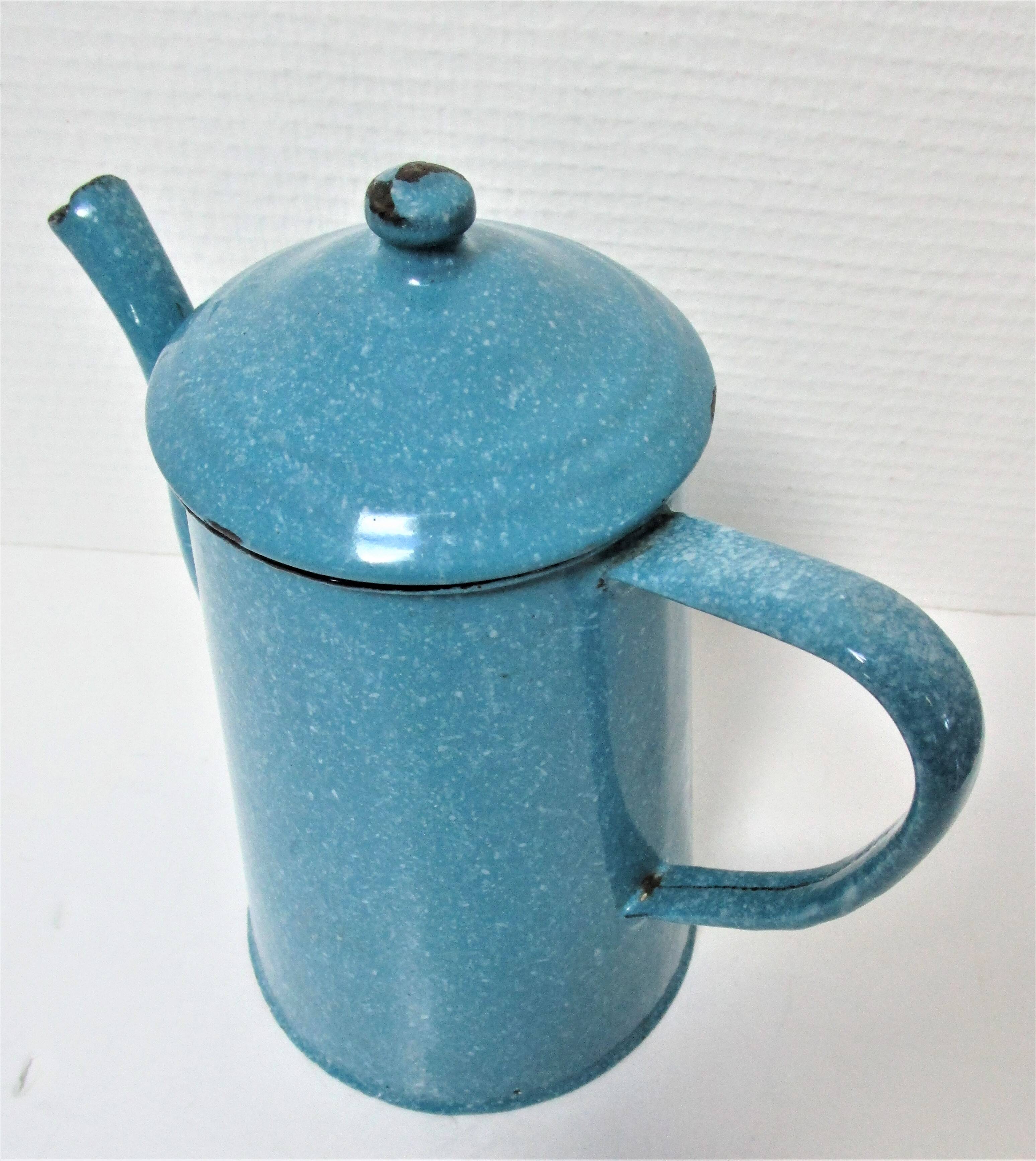 Mid-20th century speckled blue enameled sheet metal coffee maker