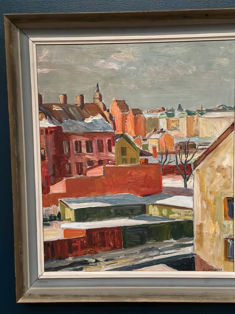 Swedish Oil on Panel“Landscape” by Bertil Lundqvist , Vintage & Framed