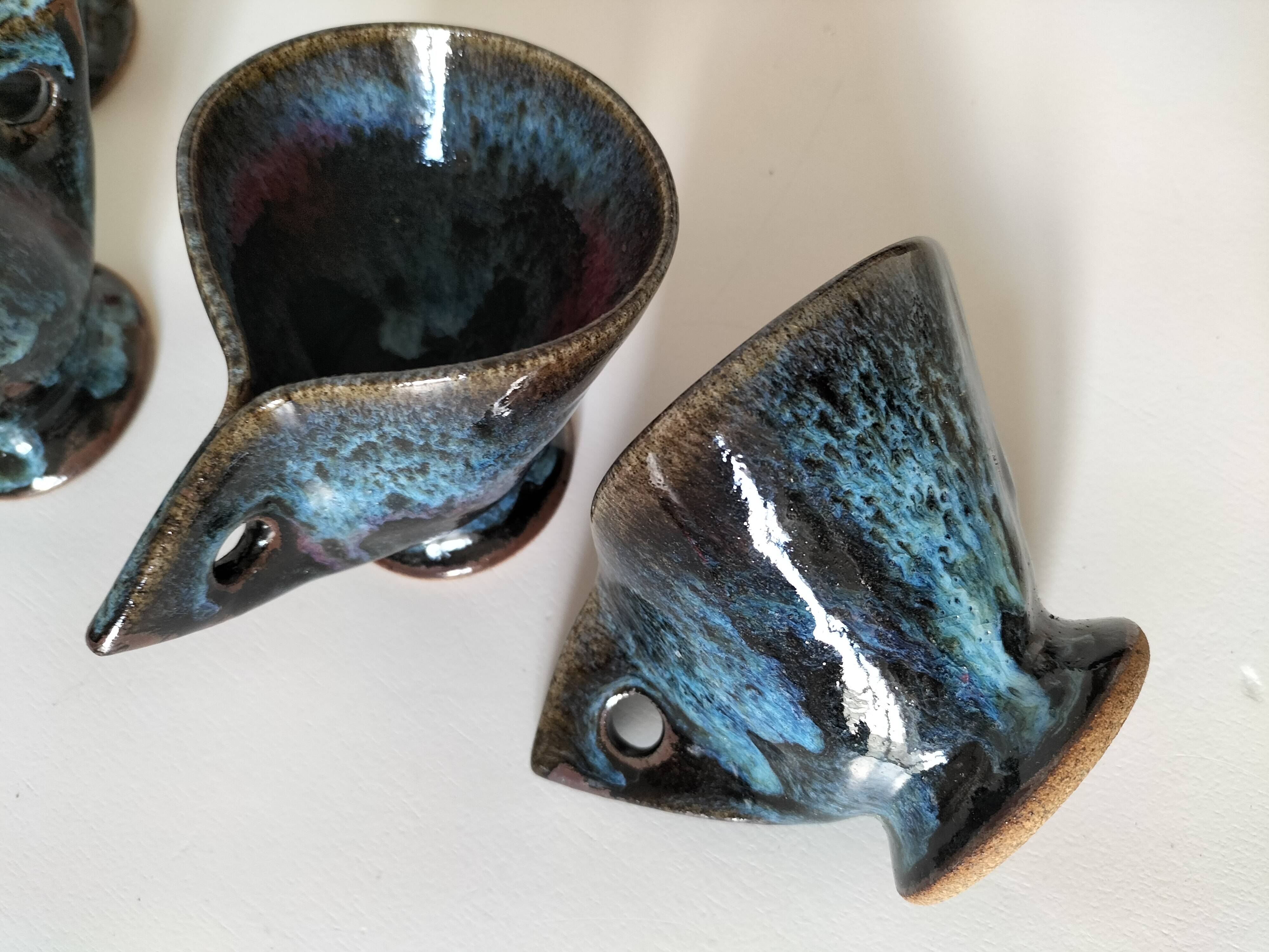 4 sculptural stoneware cups by Philippe Monroig