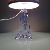 Bedside lamp with glass base and beige fabric lampshade / vintage 60s-70s