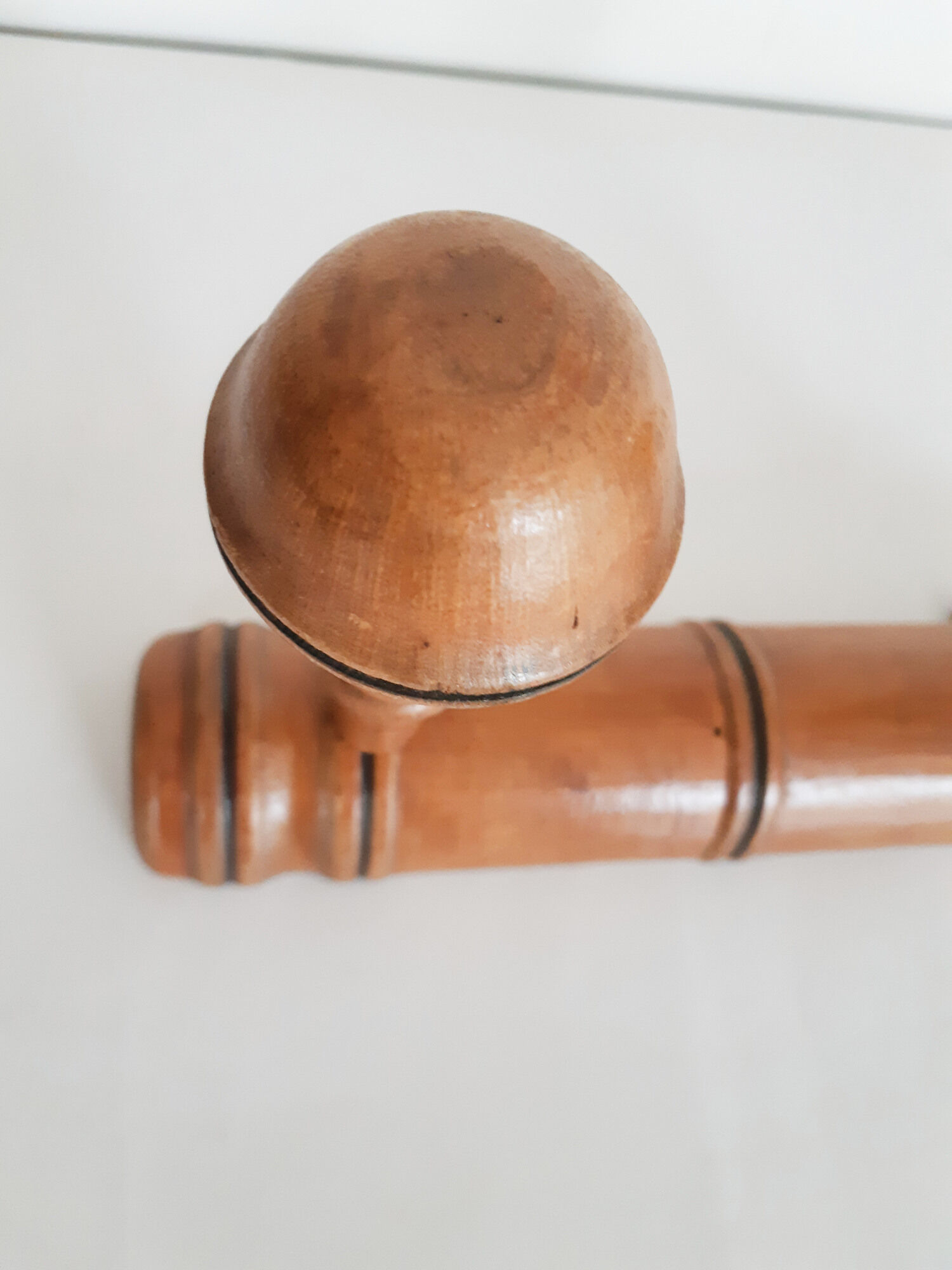 bamboo style wooden coat rack, 2 heads, vintage, 50s/60s, cloakroom, hook