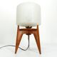 Lampe de table vintage tripode bois et verre 1950 France