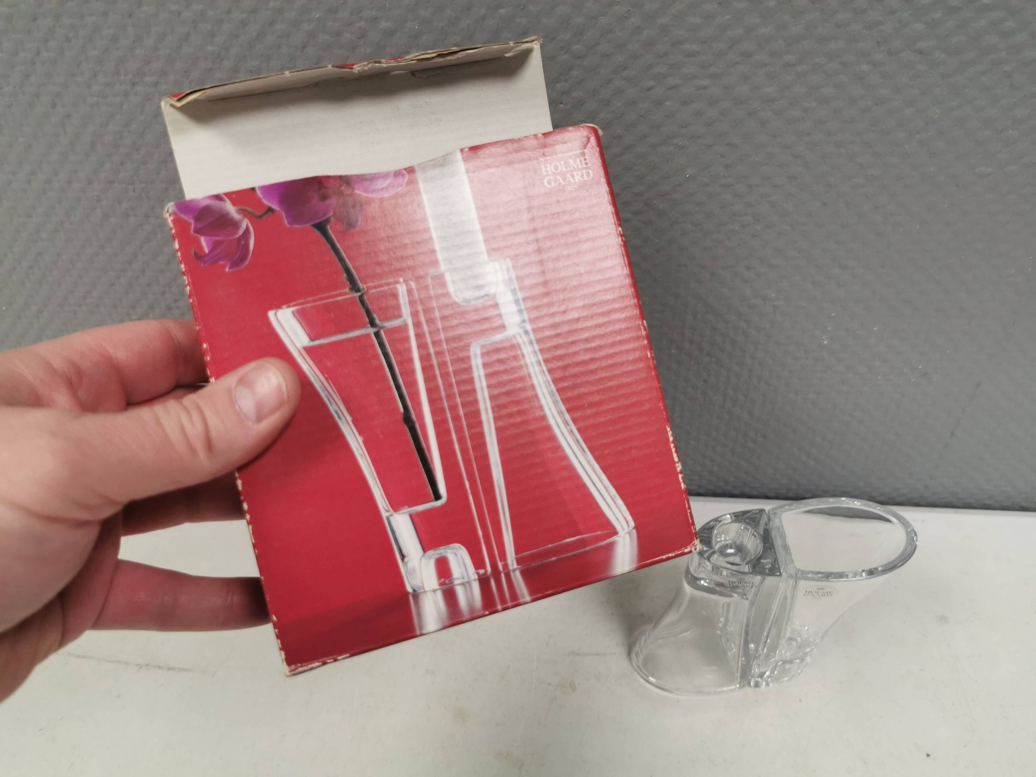 Vintage glass candlesticks/vases from the Danish Holmegaard glassworks.