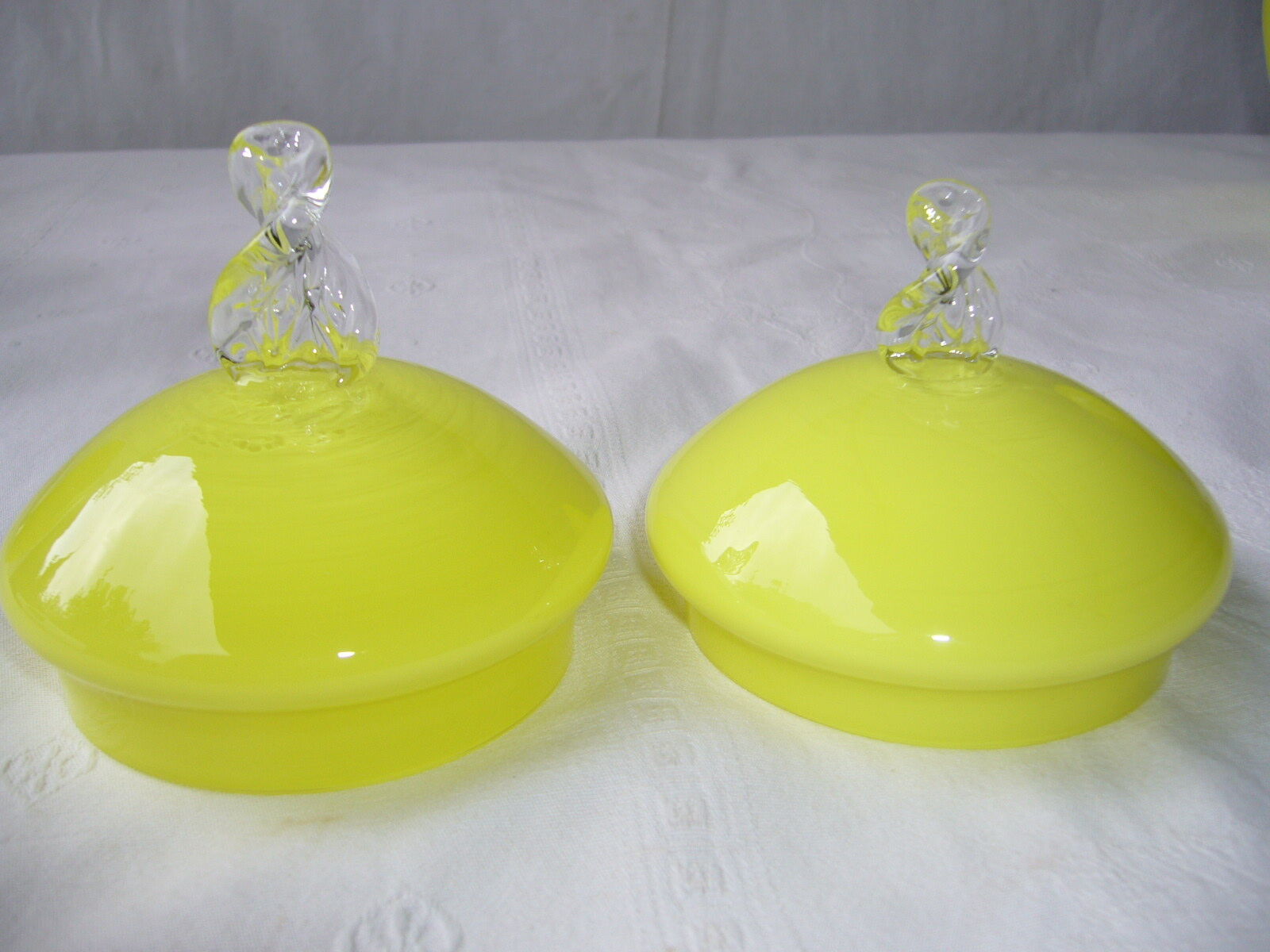 vintage yellow opaline covered jars
