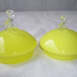 vintage yellow opaline covered jars
