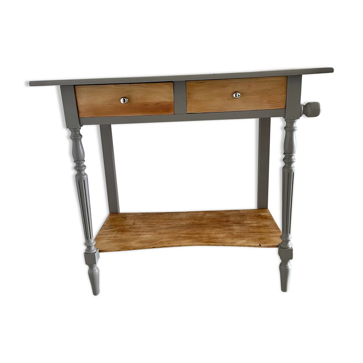 Coiffeuse bois, 2 tiroirs, gris taupe