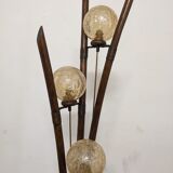 Tripod lamp in bamboo and glass from the 60s/70s