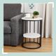 Relaxdays Side Table, 2 Marble Look Tabletops, Metal and MDF, H x D: 57 x 40 cm, for Living Room, White and Gold