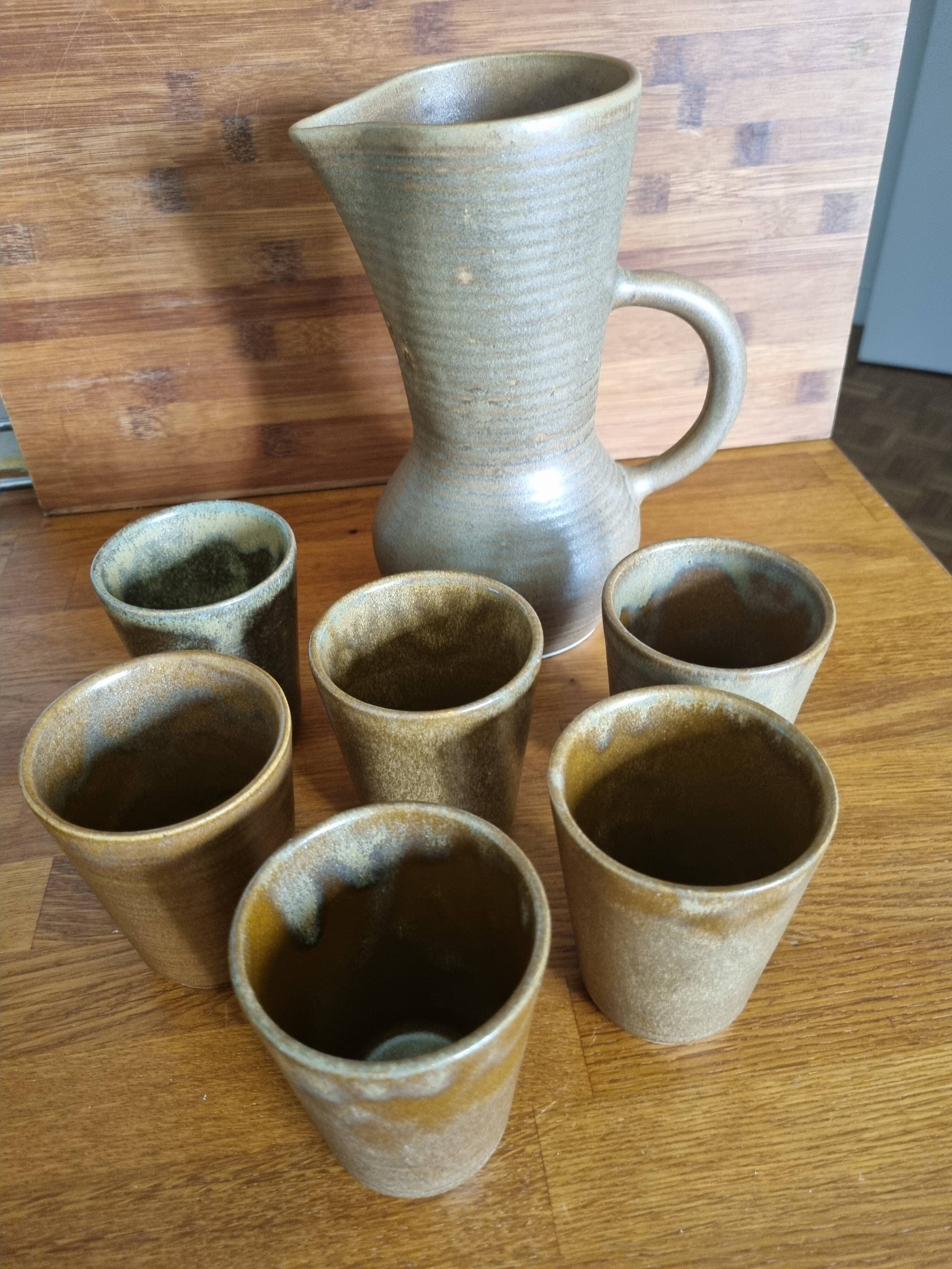 Vintage orangeade or fruit juice set in Digoin stoneware