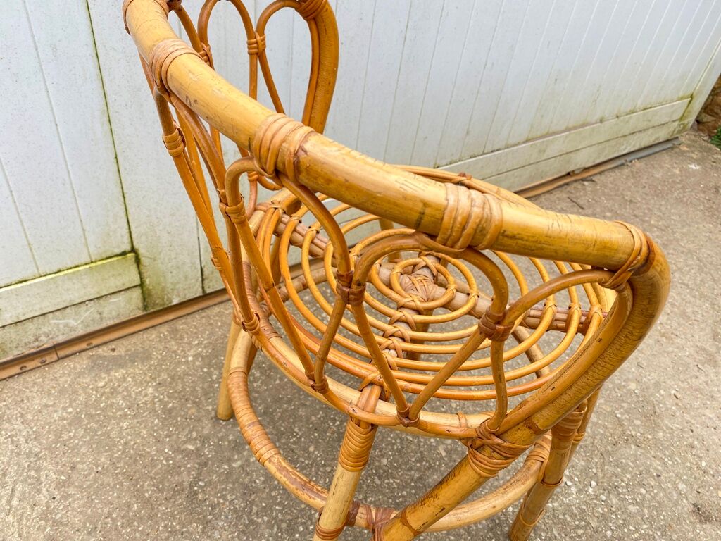 Armchair office chair in vintage rattan 60s