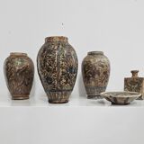 Early 20th century Persian Qajar dynasty pottery vases / bowl / bottle / 1900s