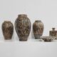 Early 20th century Persian Qajar dynasty pottery vases / bowl / bottle / 1900s