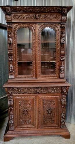 19th century carved solid wood hunting lodge sideboard