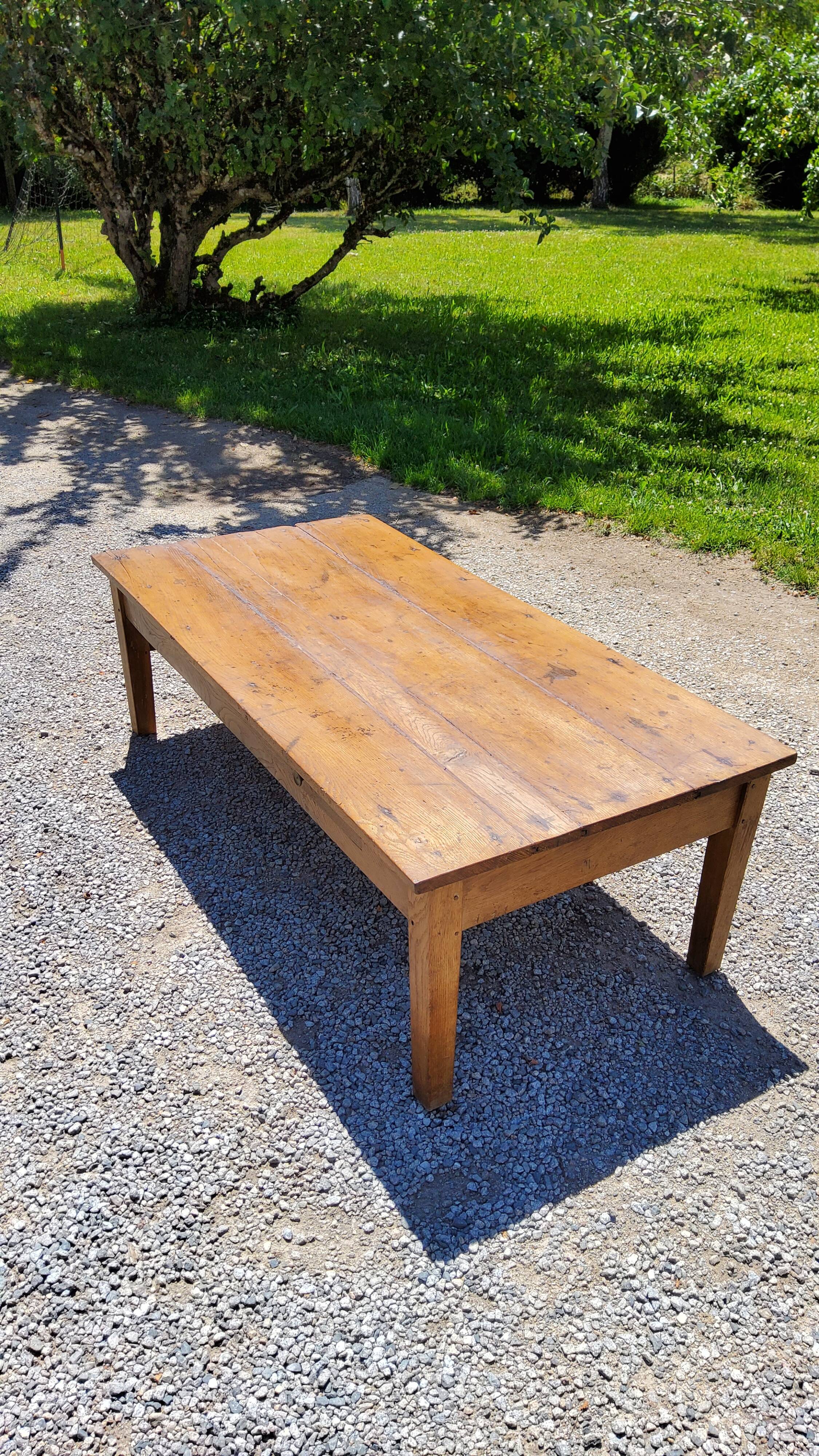 Oak farmhouse coffee table nineteenth century 160cm 2 drawers