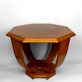 Octagonal Walnut Pedestal Table, Art Deco Modernist, France, c. 1930