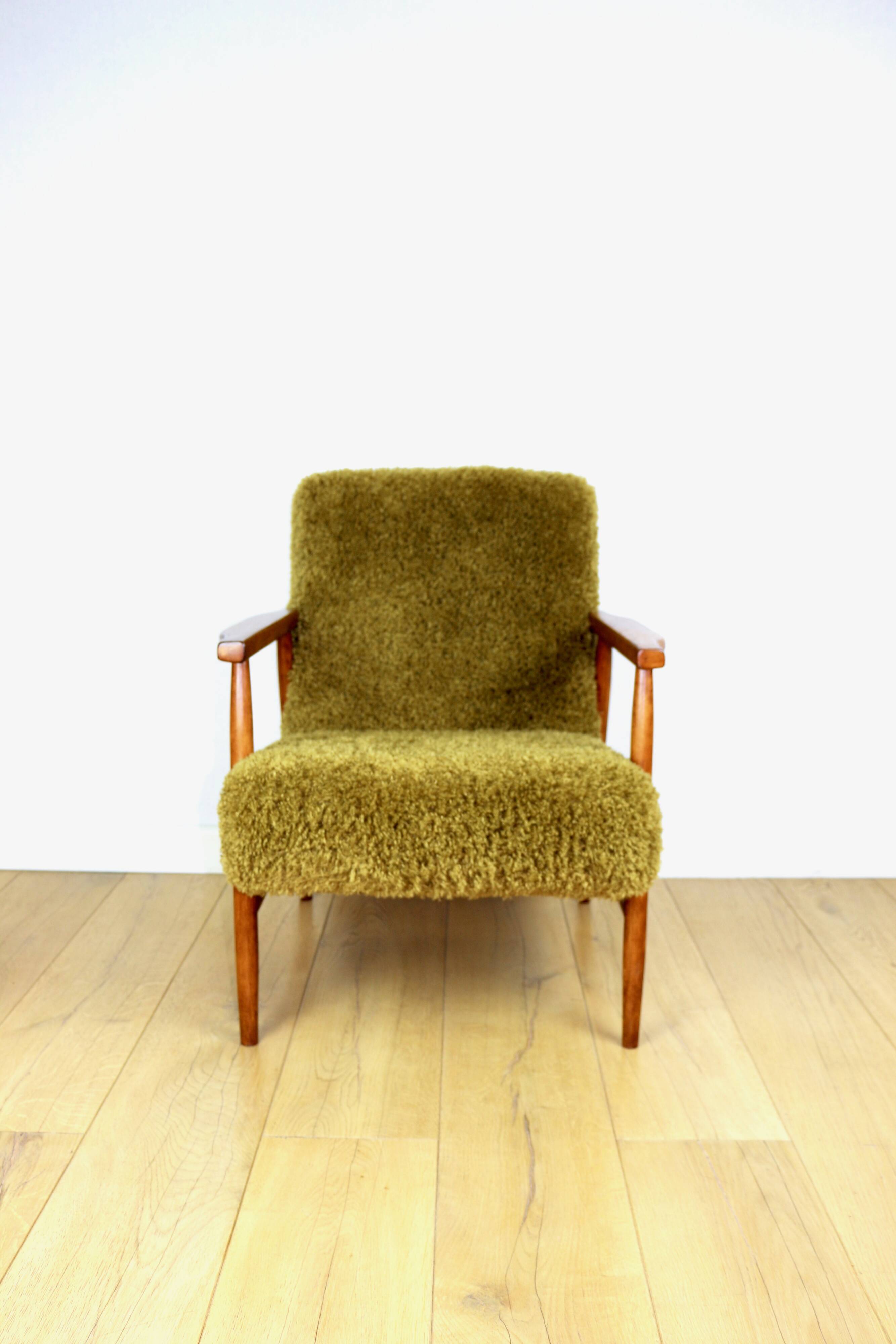 Vintage armchair, 1970s, red fox - high pile Camel