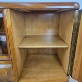 1940s Art Decò dressing table in blond walnut with sliding glass
