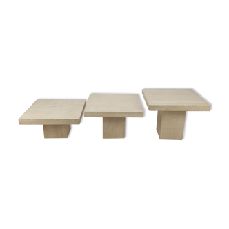 Set of 3 Italian Travertine Coffee Tables, 1980s