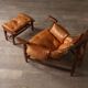 Jangada lounge chair with ottoman in cognac leather by Jean Gillon, Brazil, 1960s